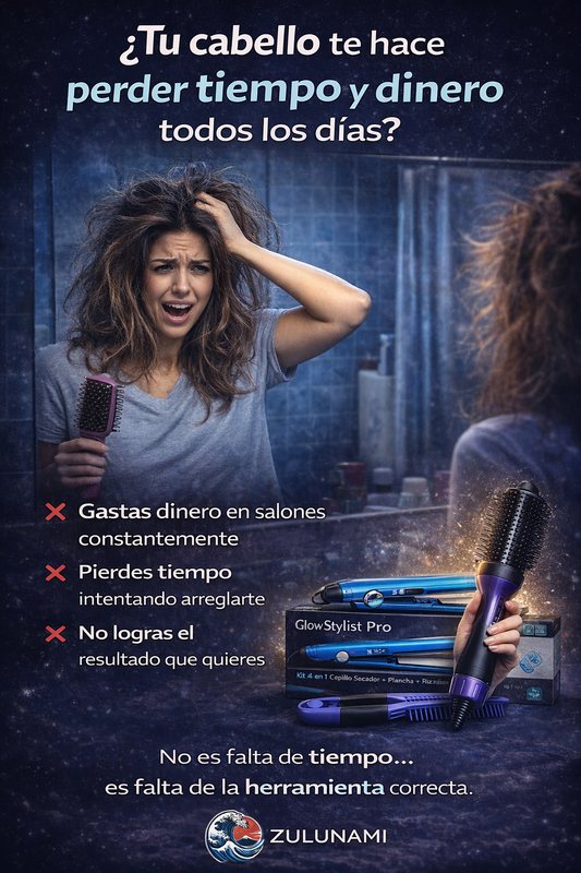 GlowStylist Pro | Kit 4 en 1 Cepillo Secador + Plancha + Rizadora Nano Titanium
