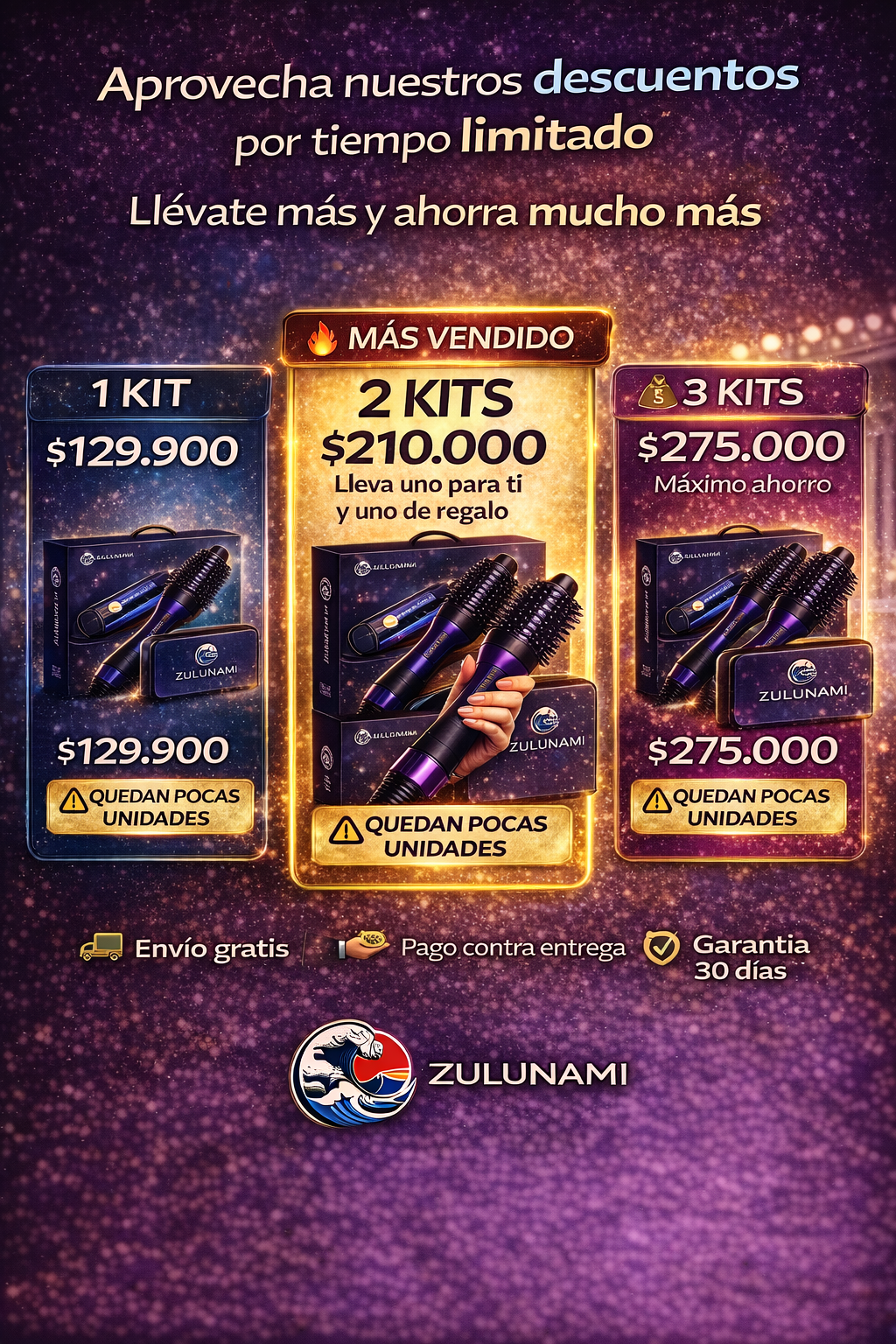 GlowStylist Pro | Kit 4 en 1 Cepillo Secador + Plancha + Rizadora Nano Titanium